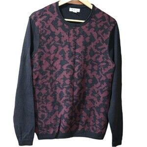 The Rail Medium Black & Maroon Print Cotton-Acrylic Pullover Sweater